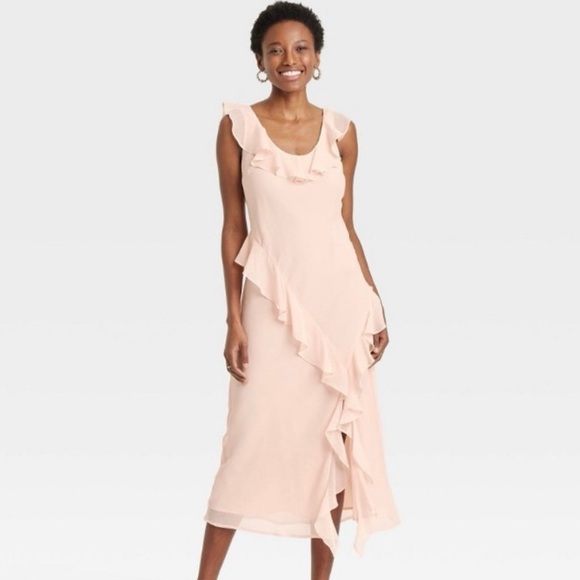 a new day Dresses & Skirts - NWTs A New Day Pastel Light Pink Coquette Asymmetrical Ruffle Dress